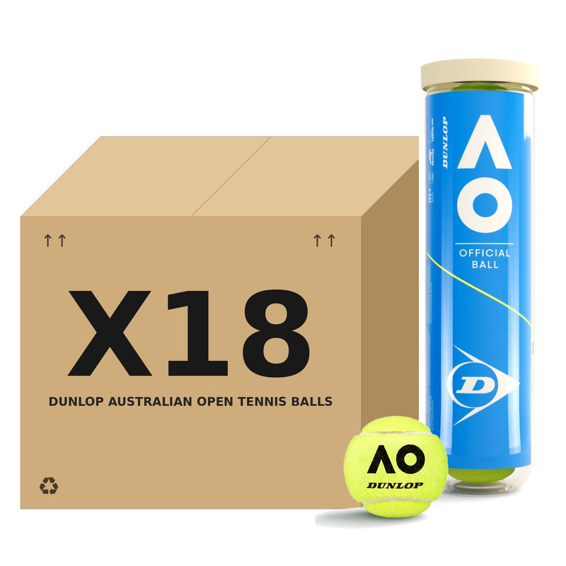 כדורי טניס Dunlop Australian Open – קרטון 18 רביעיות (72 כדורים)