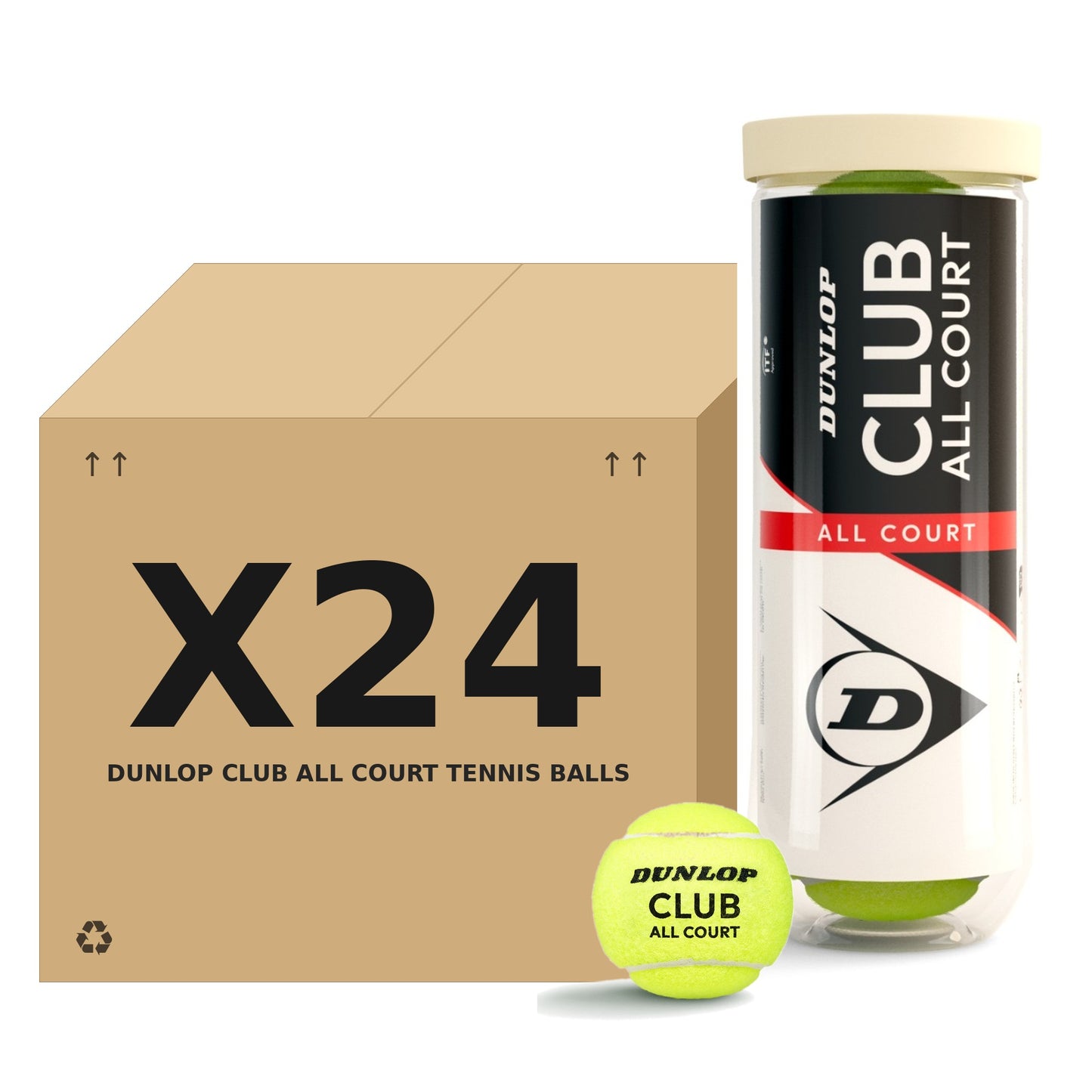 כדורי טניס Dunlop Club All Court – קרטון 24 שלישיות (72 כדורים)