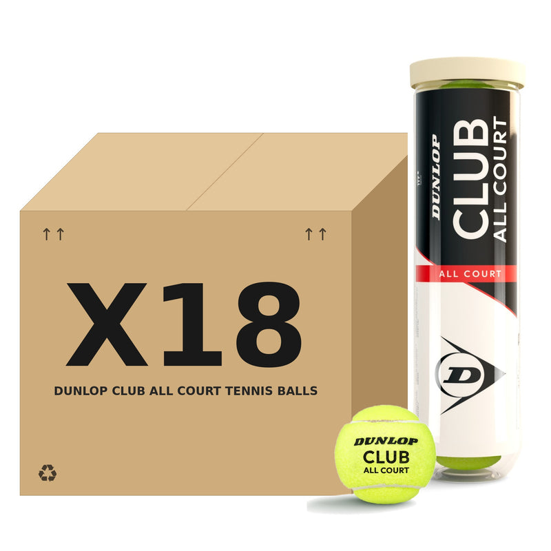 כדורי טניס Dunlop Club All Court – קרטון 18 רביעיות (72 כדורים)